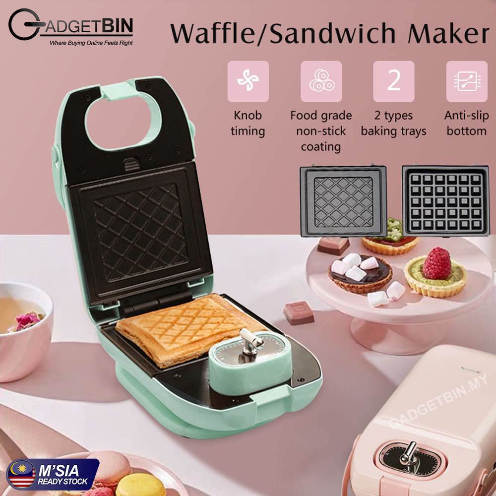 Electric Sandwich & Waffle Maker Auto Off Timer Timing Non-Stick Double Sided Baking Tray Toaster Breakfast Machine