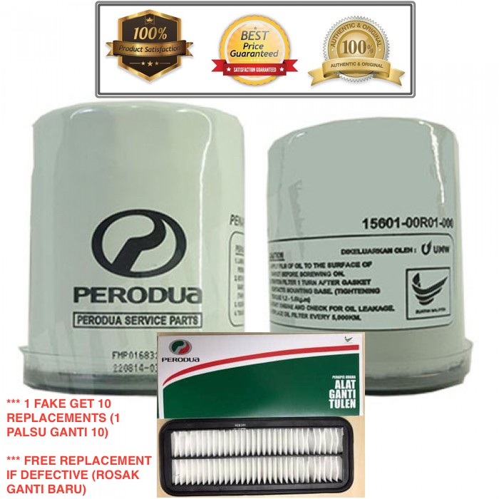 [100% GENUINE] PERODUA Air Filter (17801-96R10) + Oil Filter (15601-00R01-000)