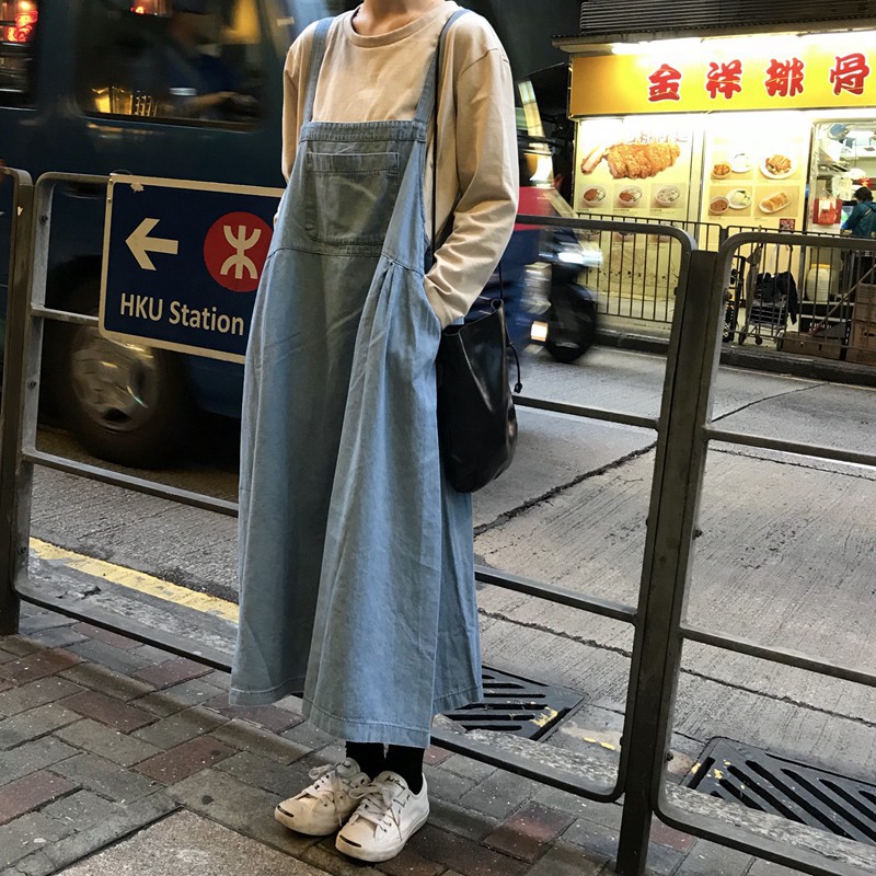 maxi denim dungaree dress