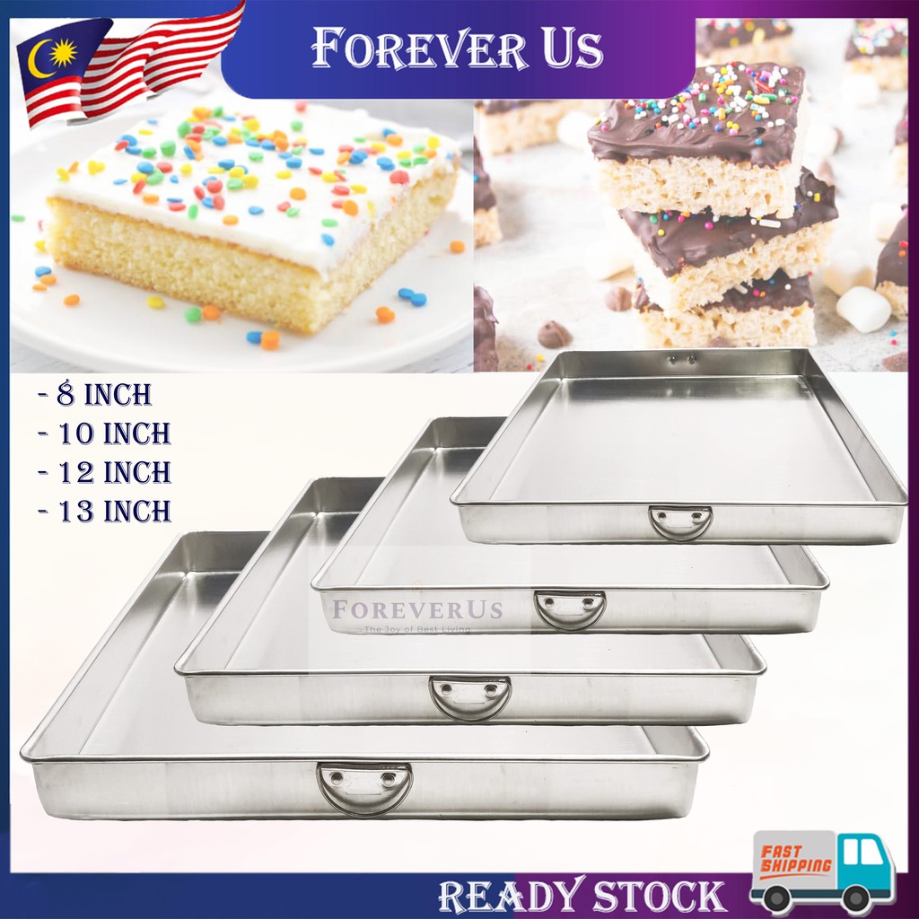 Aluminium Shallow Square Cake Mould – 8 / 10 / 12 / 13 Inch / Acuan Loyang Kek Tin Segi Empat & Kuih (4 Size)