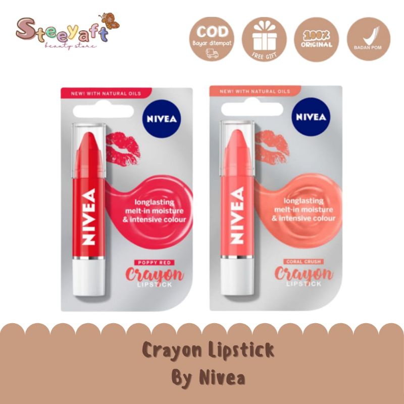 Nivea Lip Crayon Lipstick Poppy Red & Coral Crush BPOM 3 gr Lip Care