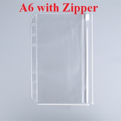 shopee: A5 A6 Clear PVC Ziplock Bag Pocket Pouch 6 Hole Notebook Cash Planner Acessories Organizer Stationery Office (0:10:Variation:A6 with Zipper;:::)