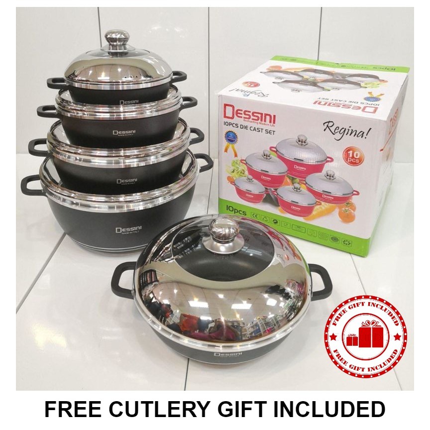 10 Dessini Italy Non Stick Ceramic  Coating Cooking Pot Set 