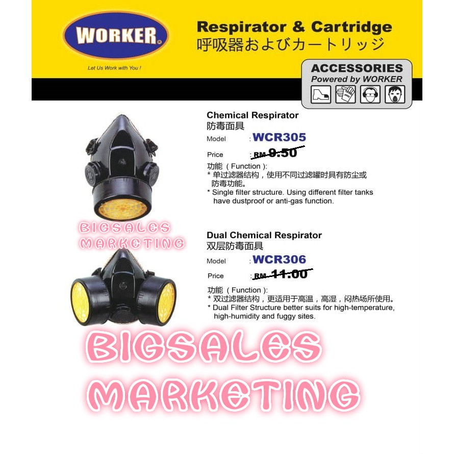 WORKER Cartridge Chemical Respirator With Cartridge / Mask Racun Mask ...