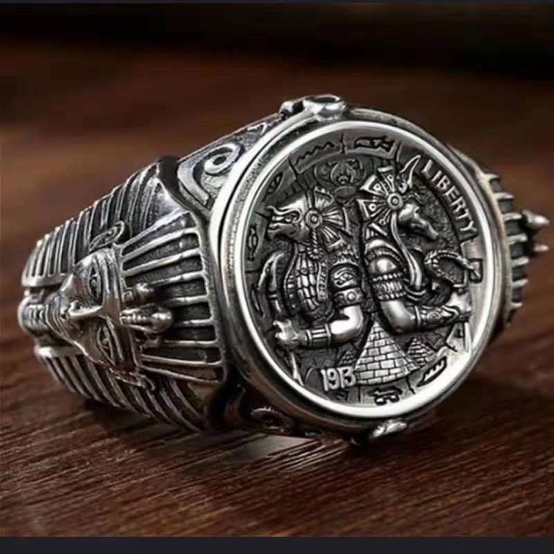 WISH new personality ring male ancient Egyptian desert death god Nasus Anubis jewelry factory direct sales