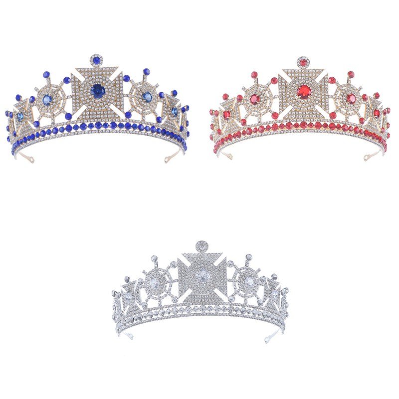 Luxury Cz Tiara And Crown White Red Blue Crystal Wedding Crowns