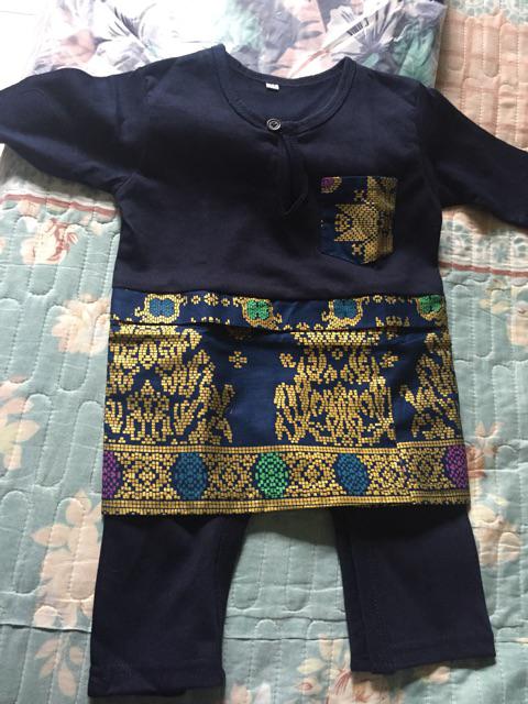  Romper Baju Melayu  Baby Songket Navy Blue Shopee Malaysia