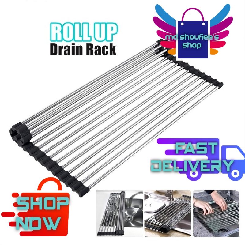 Rollup Dish Drying Rack Foldable Stainless Steel Over Sink Rack