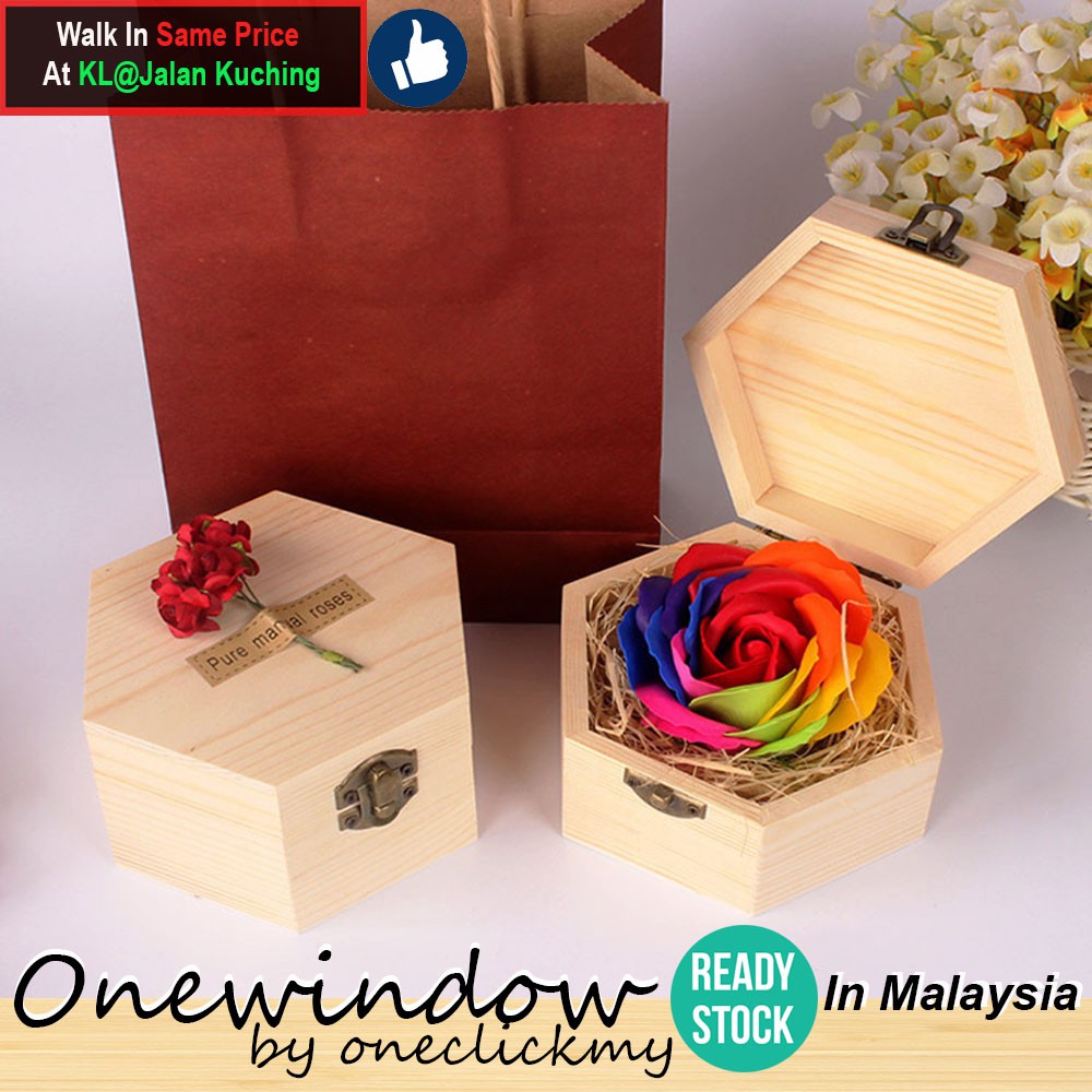 [ READY STOCK ]In Malaysia Valentine's Day Colorful Rose In Wooden Box/Bunga Sabun Valentine/情人节香皂花