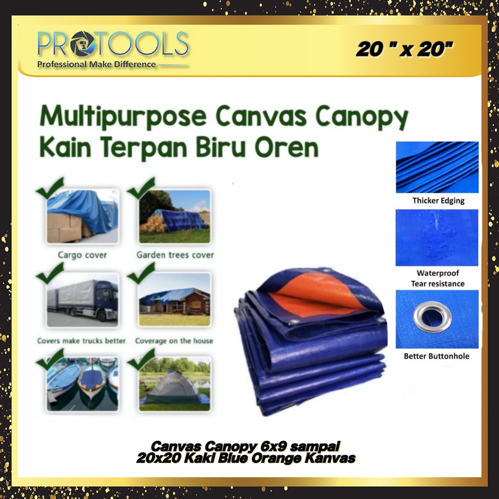 Canvas Canopy 6x9 20x20 Kaki Blue Orange Kanvas Khemah Kolam Tutup