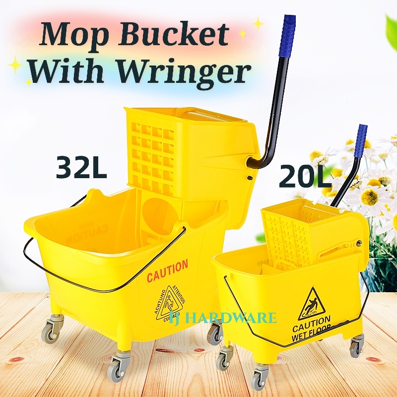 Heavy Duty Commercial Mop Bucket with Wringer 32 Liters Squeeze Type