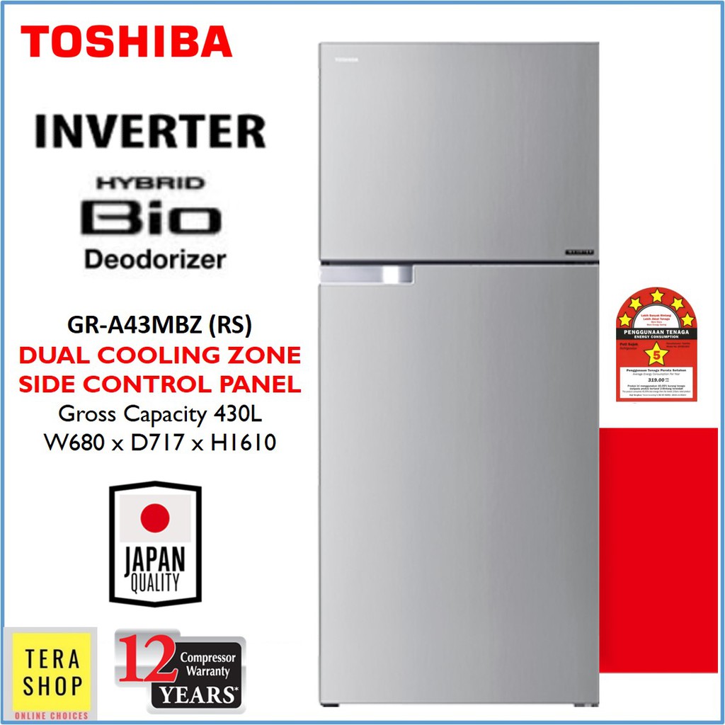 Toshiba Gr A43mbz Rs 430l Fridge 5 Star Inverter Refrigerator Peti Sejuk Shopee Malaysia