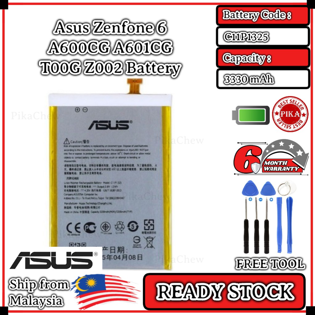 PIKA Compatible for Asus Zenfone 6 A600CG A601CG T00G Z002 Battery Batteri  C11P1325 ( 3330mAh ) | Shopee Malaysia