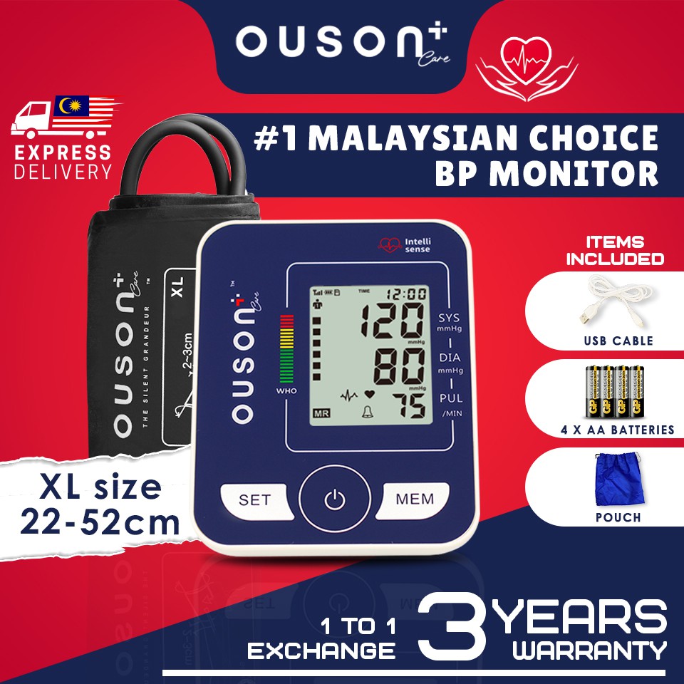 Buy Original Ouson Care Digital Blood Pressure Test Monitor Machine And Heart Beat Monitor With Arm Cuff Large Lcd Display Seetracker Malaysia