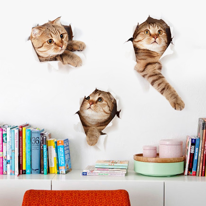 3D Lovely Cat Wall Sticker Home Decoration Wallsticker Murals kucing  pelekat dinding living room decor bedroom decor Wall Paper