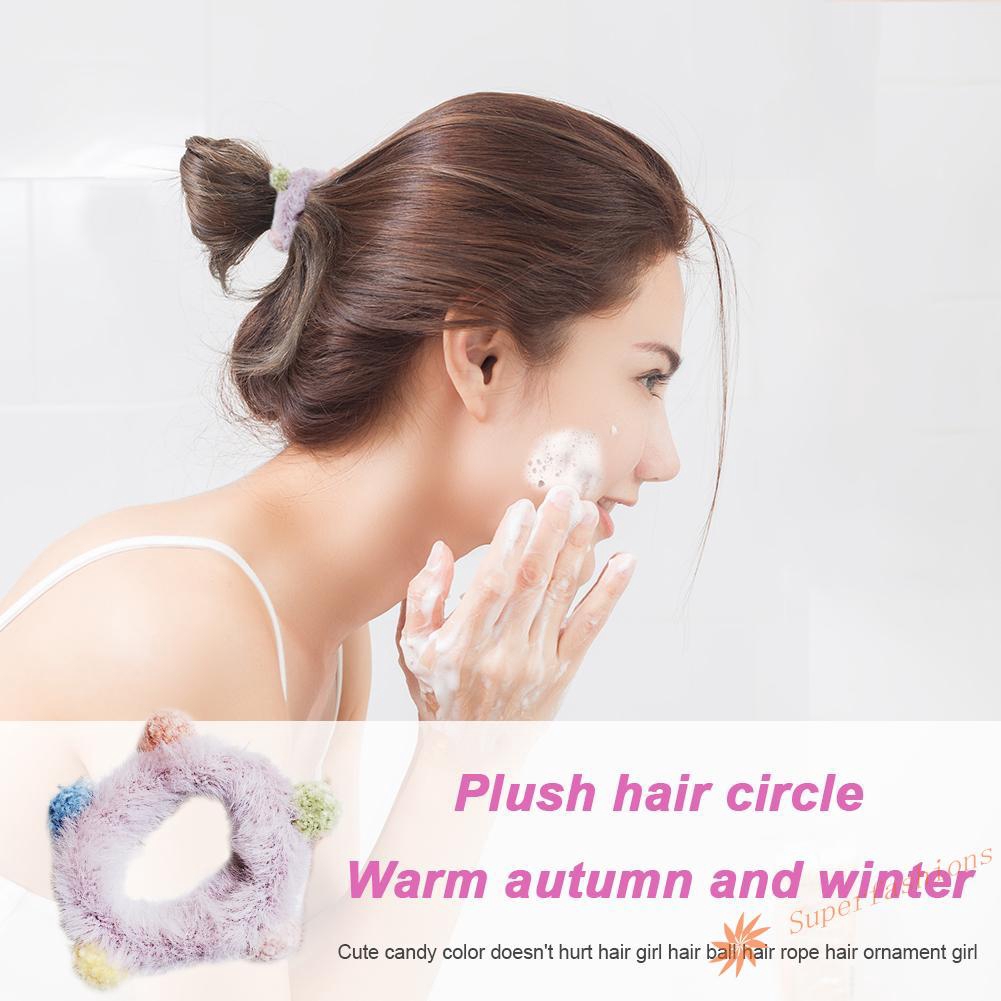 S U Cute Plush Scrunchies Korean Headband Candy Color Hair Tie
