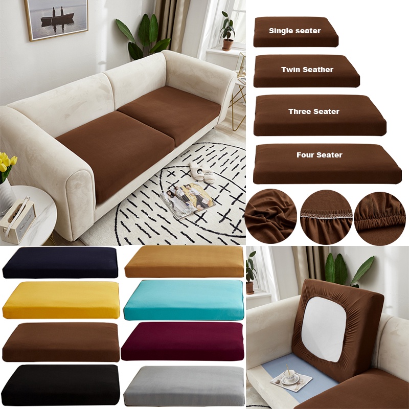 1-4Seat Solid Color Ice Silk Stretchy Sofa Seat Cushion Cover Couch Slipcovers Protector Replacement