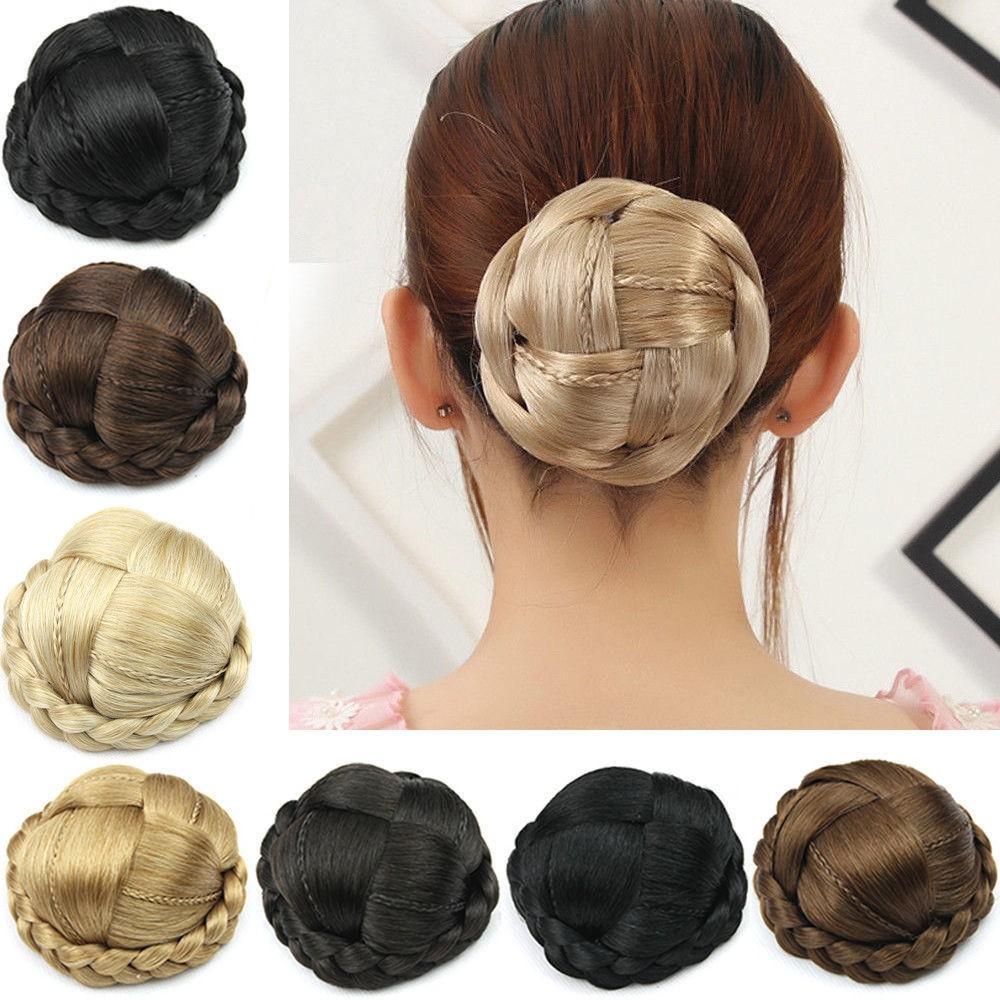 Clip In Women Braided Chignon Synthetic Hair Donut Roller Bun