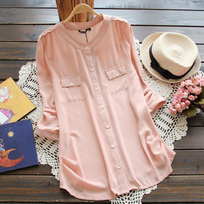 Women Casual Pure Color Button Long Sleeve Blouses | Shopee Malaysia