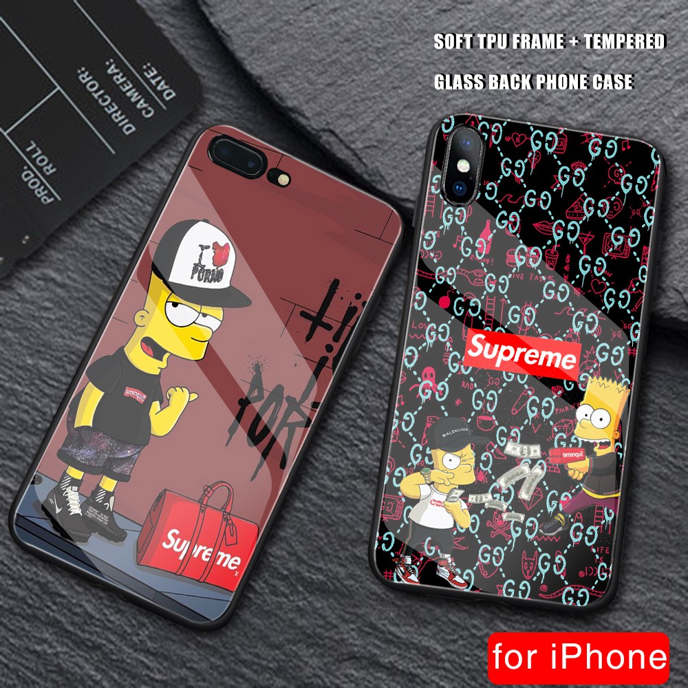 Simpson Supreme Iphone 6s Glass Back Case For Iphone 6 6s 7 8 Plus X Xr Xs Max 11 Pro Max Shopee Malaysia