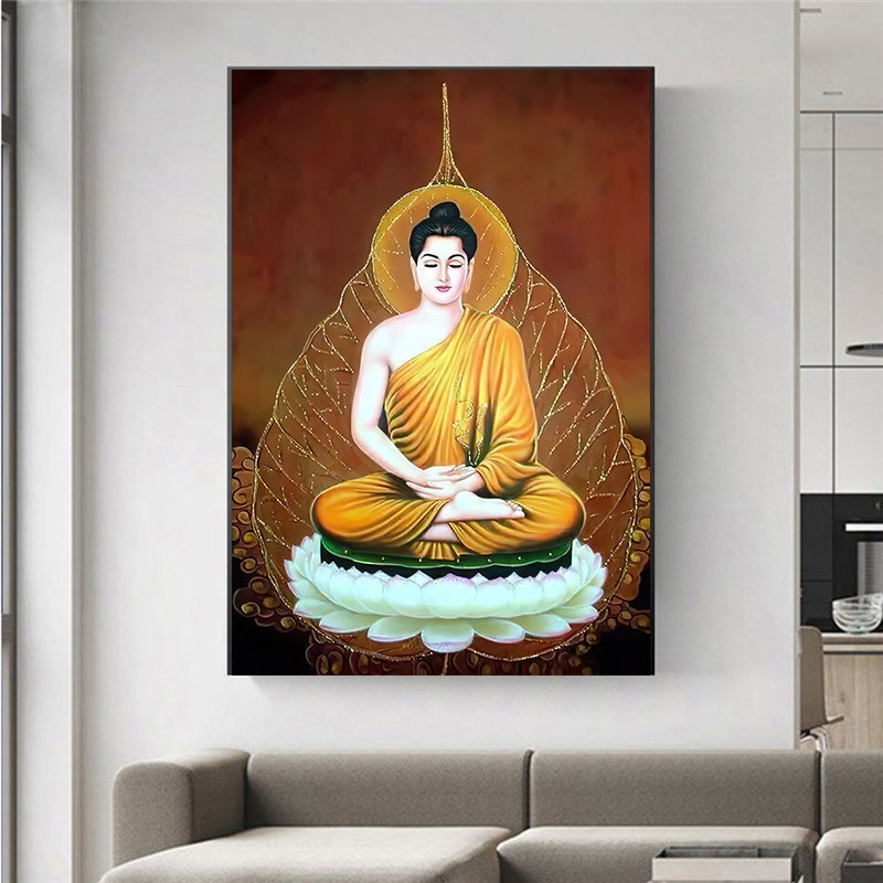 A Golden Buddha Statue Mural Art Canvas Printed On Wall Modern Buddhist Painting Poster Decoration Home