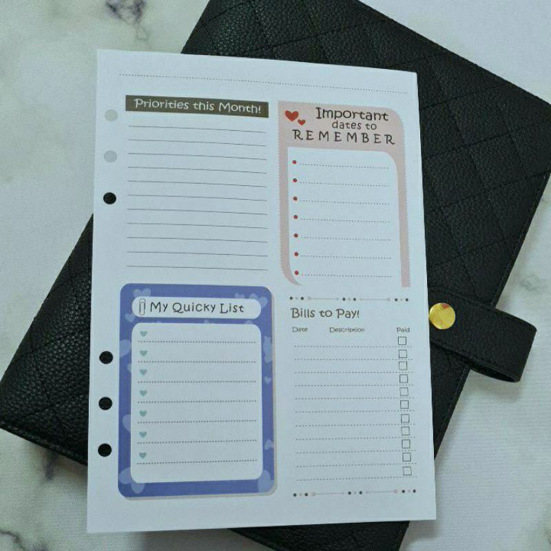 IA59. A5/A6/A7 MONTHLY SUMMARY 6 RING PLANNER INSERTS REFILL Shopee