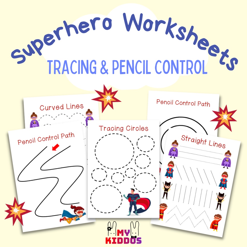 softcopy pdf superhero tracing pencil control worksheet printables shopee malaysia