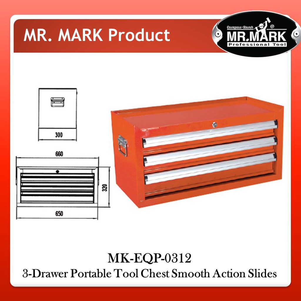 Mk Eqp 0312 Mr Mark 3 Drawer Portable Tool Chest Smooth Action