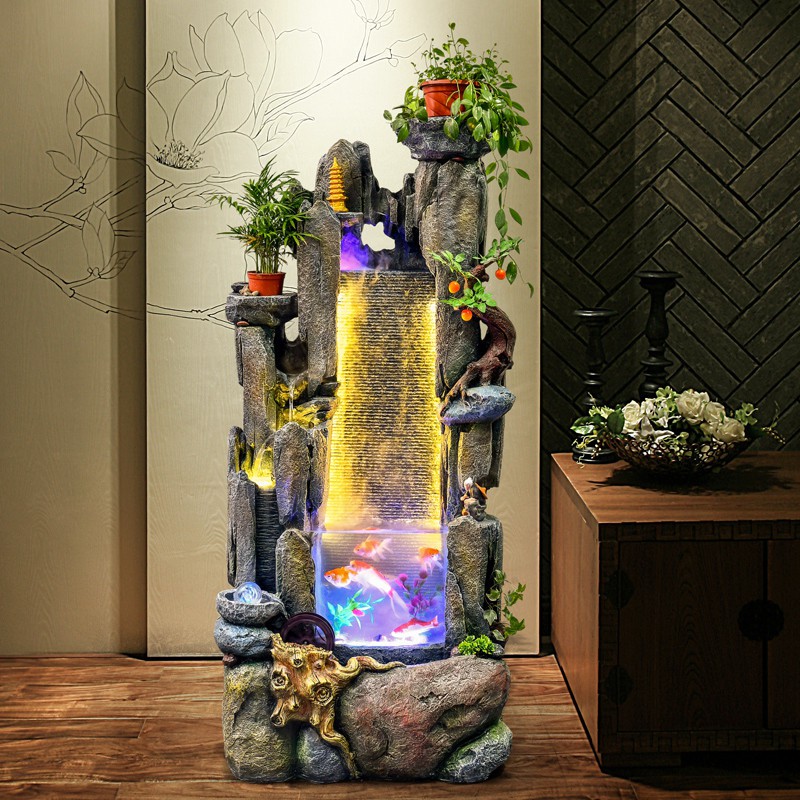 Large Rockery And Flowing Water Fountain Feng Shui Wheel Water Curtain Wall  Fish Tank Living Room Indoor Humidifier Deco | Shopee Malaysia