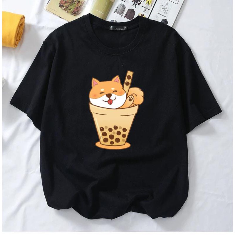 **READY STOCK** DOG BUBBLE MILK TEA UNISEX Printed Graphic Short Sleeves T-Shirt Fashion/Oversize/Couple/Plus Size Tee