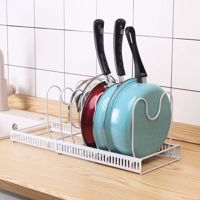 Expandable Kitchen Pans Rack Lid Stand  Adjustable Compartments Pots and Pans Organizer
