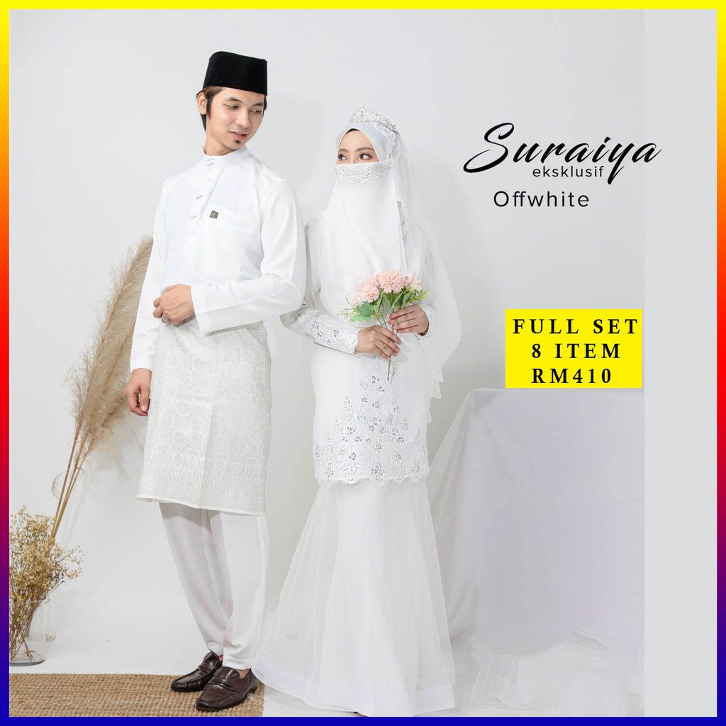  8 ITEM FULL SET OFF WHITE SET NIKAH TUNANG KURUNG MODEN 