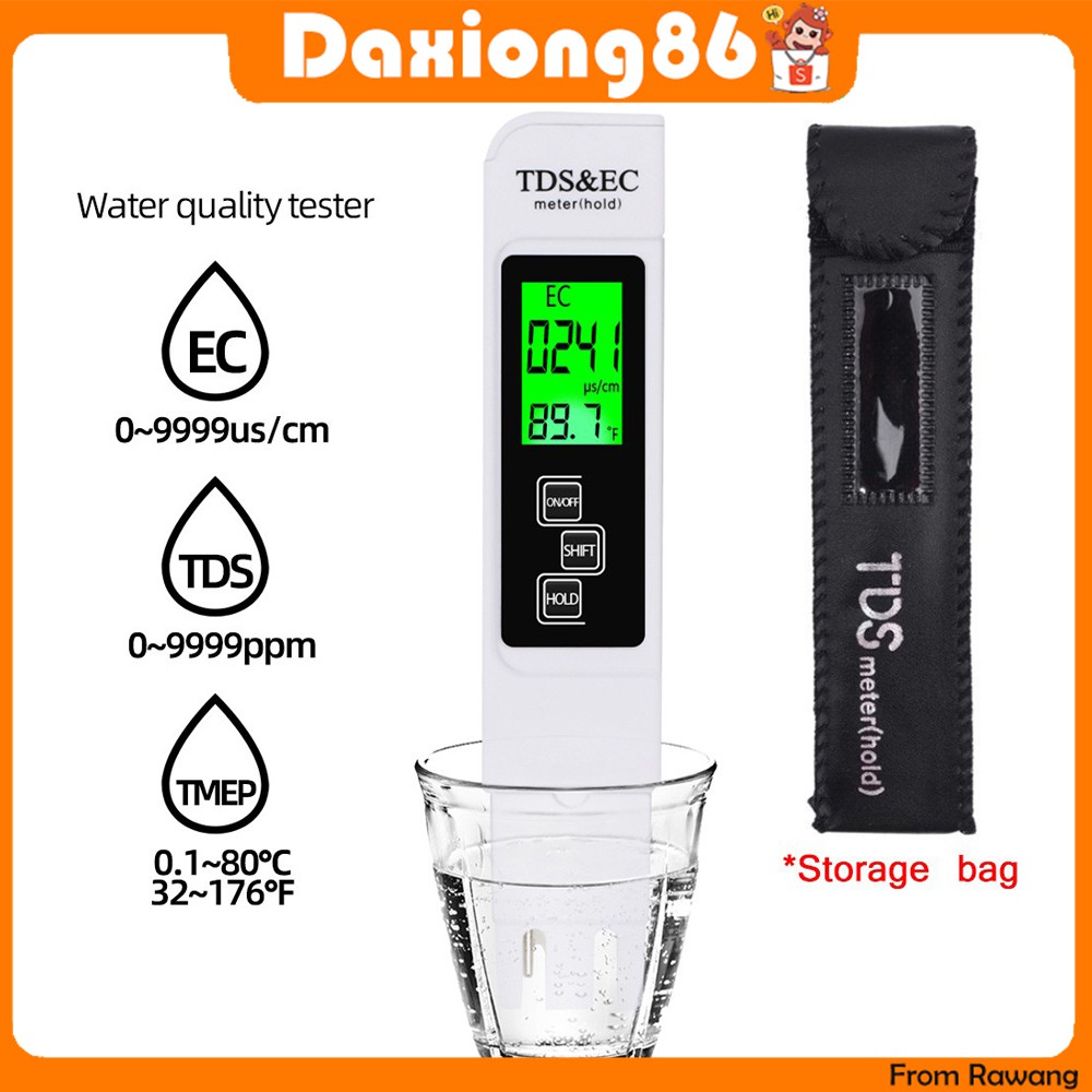 3 In1 TDS/Temp/EC Meter TDS&EC Tester 0-9990ppm Conductivity Detector Water Quality Monitor Purity Measure Tool for Pool