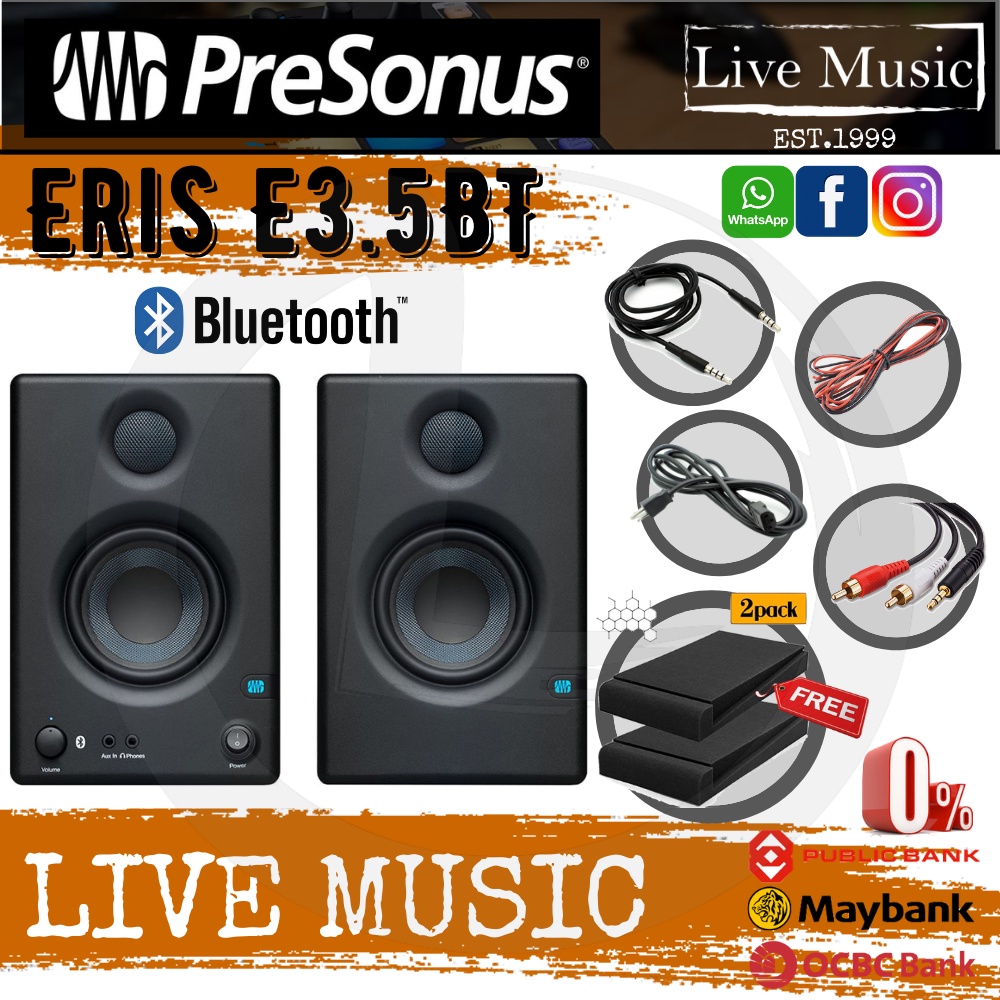 PreSonus Eris E3.5 BT Powered Studio Monitors with Bluetooth, Free Isolation Pads Pair (E3.5BT