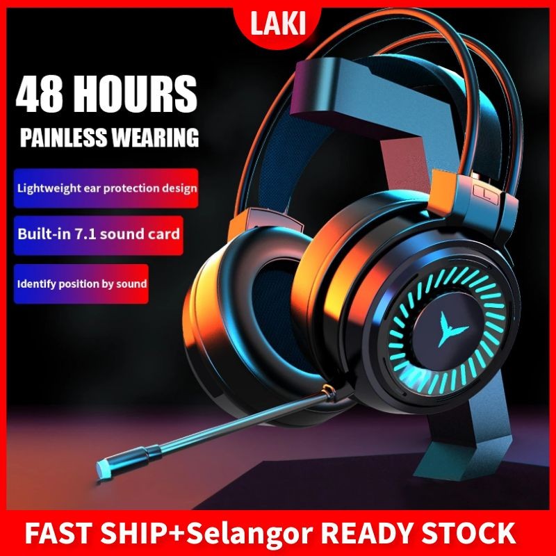 Headphone Gaming Gamer Headset Wired Stereo Earphones With Microphone RGB Light Hifi Surround Sound For PC Laptop