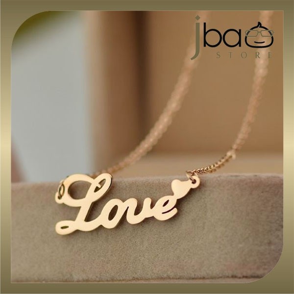 Love Text Pendant 18K Rose Gold Plated Titanium Steel Necklace