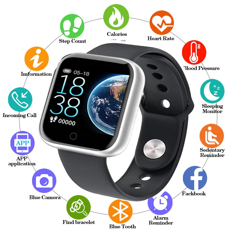 Y68 Smart Watch Macaron Colors Waterproof Bluetooth Fitness Tracker Blood Pressure Heart Rate Monitor Sleep Men Watch Original Smartwatch