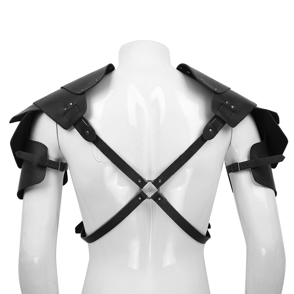 Mens PU Leather X-Shaped Adjustable Body Chest Harness Belt Shoulder Armors Pads