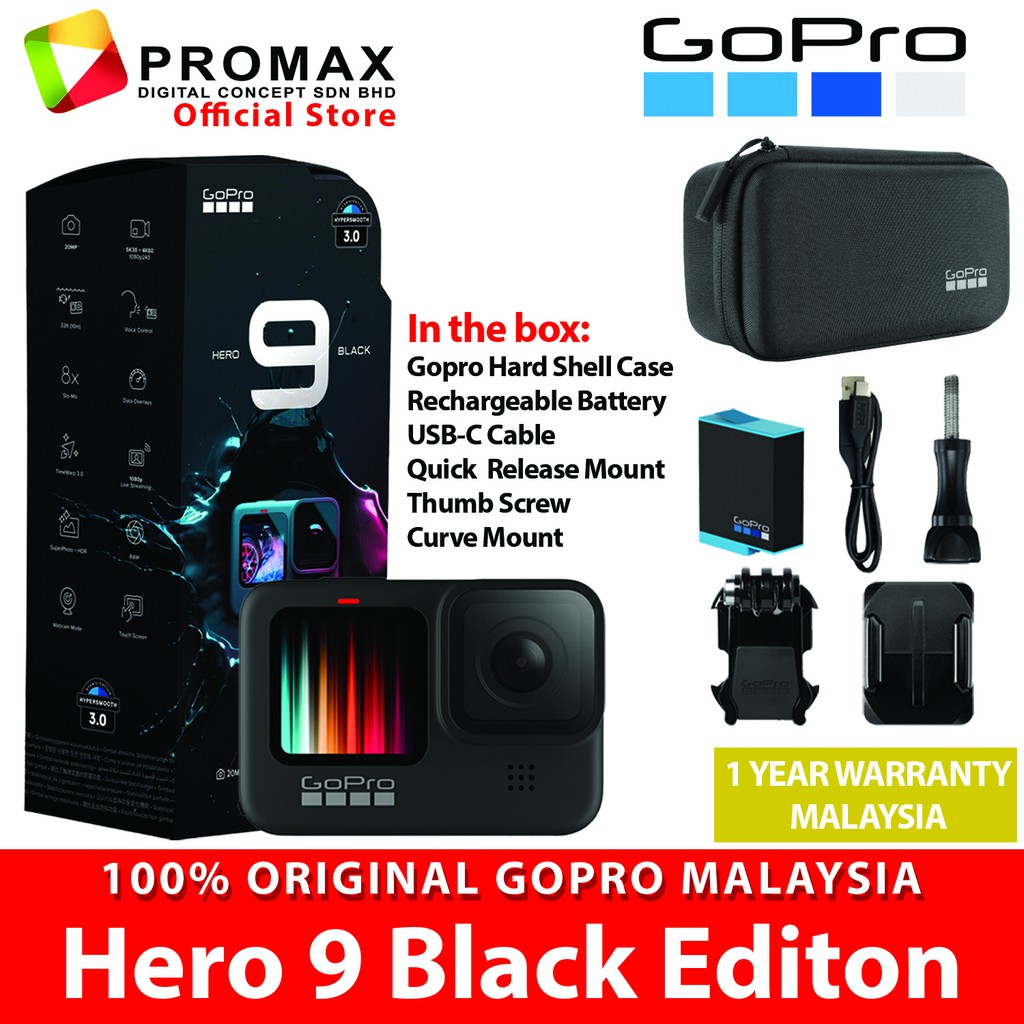 Gopro Hero 9 Black Basic Pack 100 Original 1 Year Gopro Malaysia Shopee Malaysia