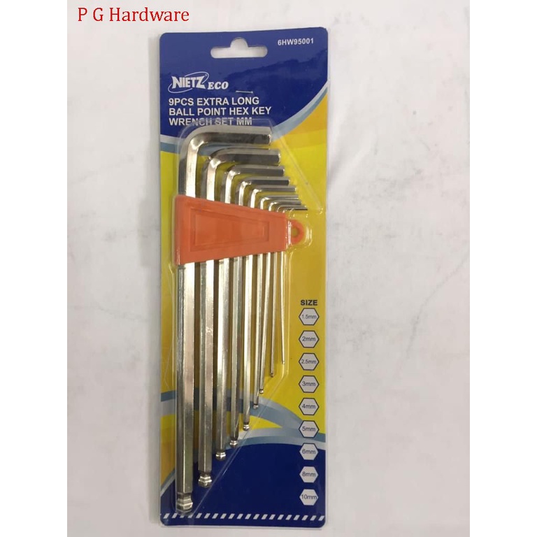 NIETZ Ball Point Hex key Wrench Set 9Pcs ( Extra Long MM Size
