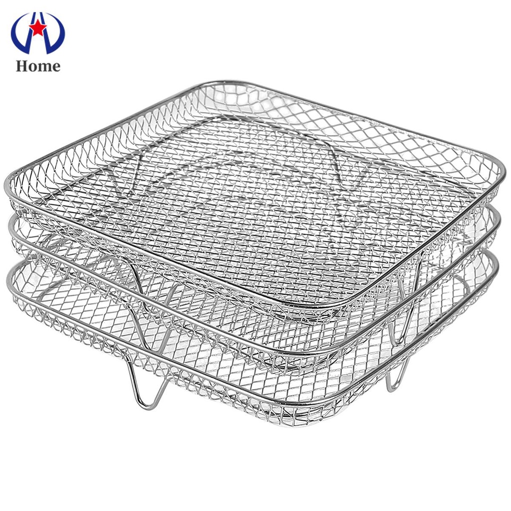 Air Fryer Racks Three Layer Stackable Dehydrator Racks Stainless Steel Square Air Fryer Basket Tray Air Fryer Accessories