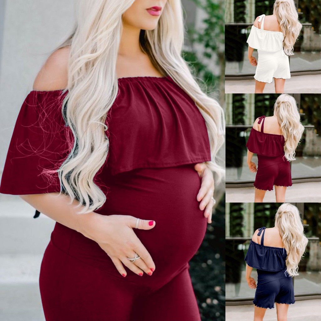 maternity off the shoulder jumpsuit