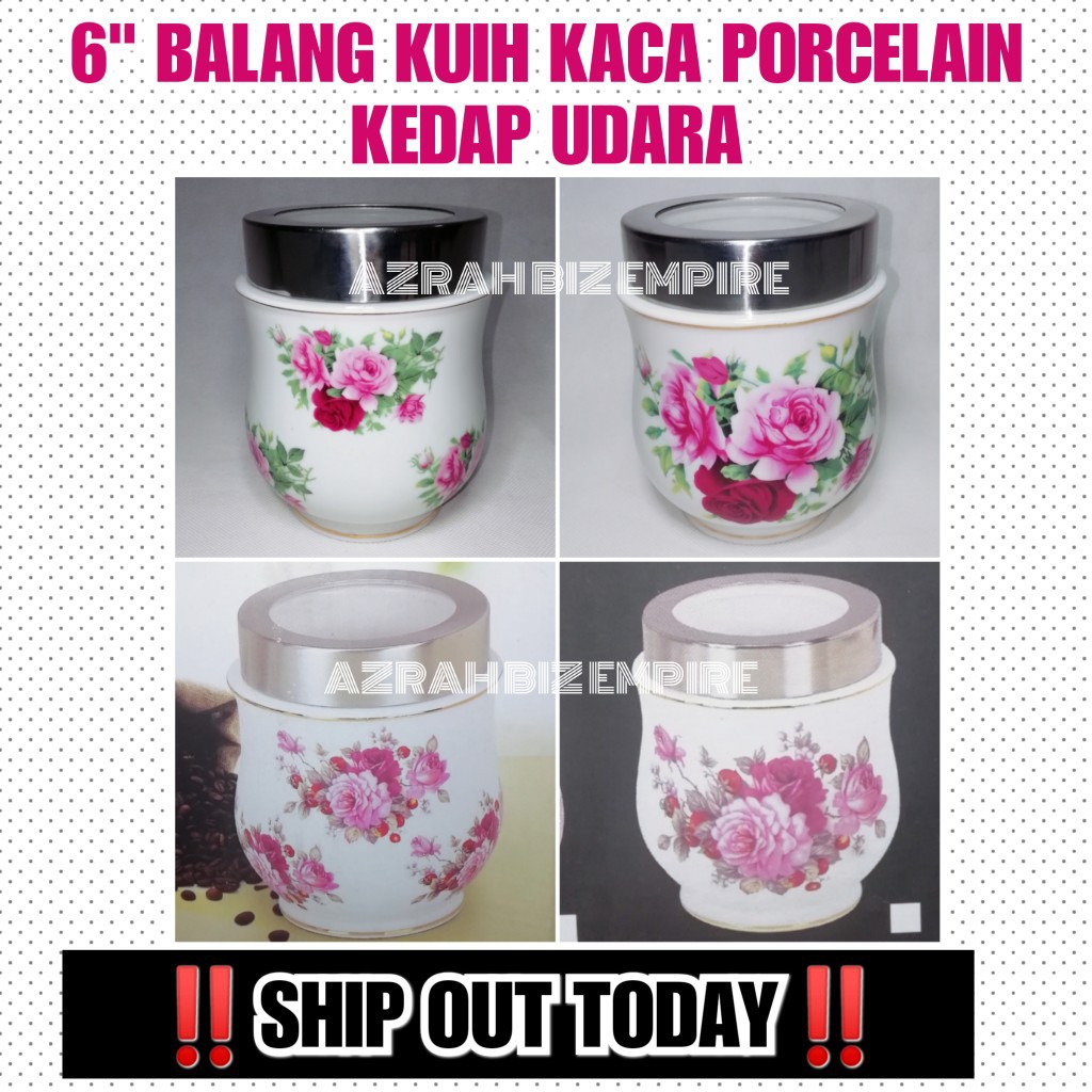 Hot 6 Porcelain Canister Air Tight Lid Bunga Vantage Balang Kaca Bekas Kuih Raya Kedap 3110