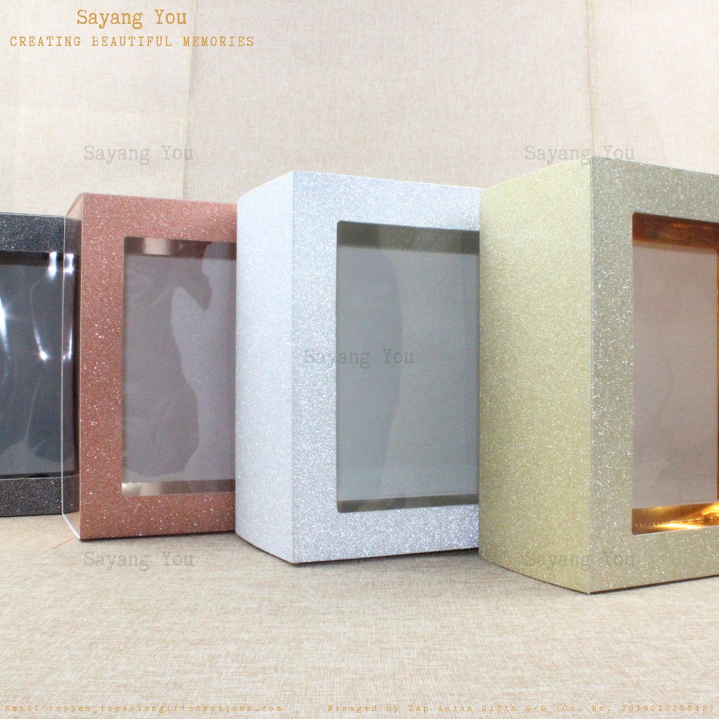 1Set +/-25x25x12cm Glitter Wedding Souvenir Decor Window Gift Box Kotak Segi Empat Cenderahati Hantaran Kahwin KT10105