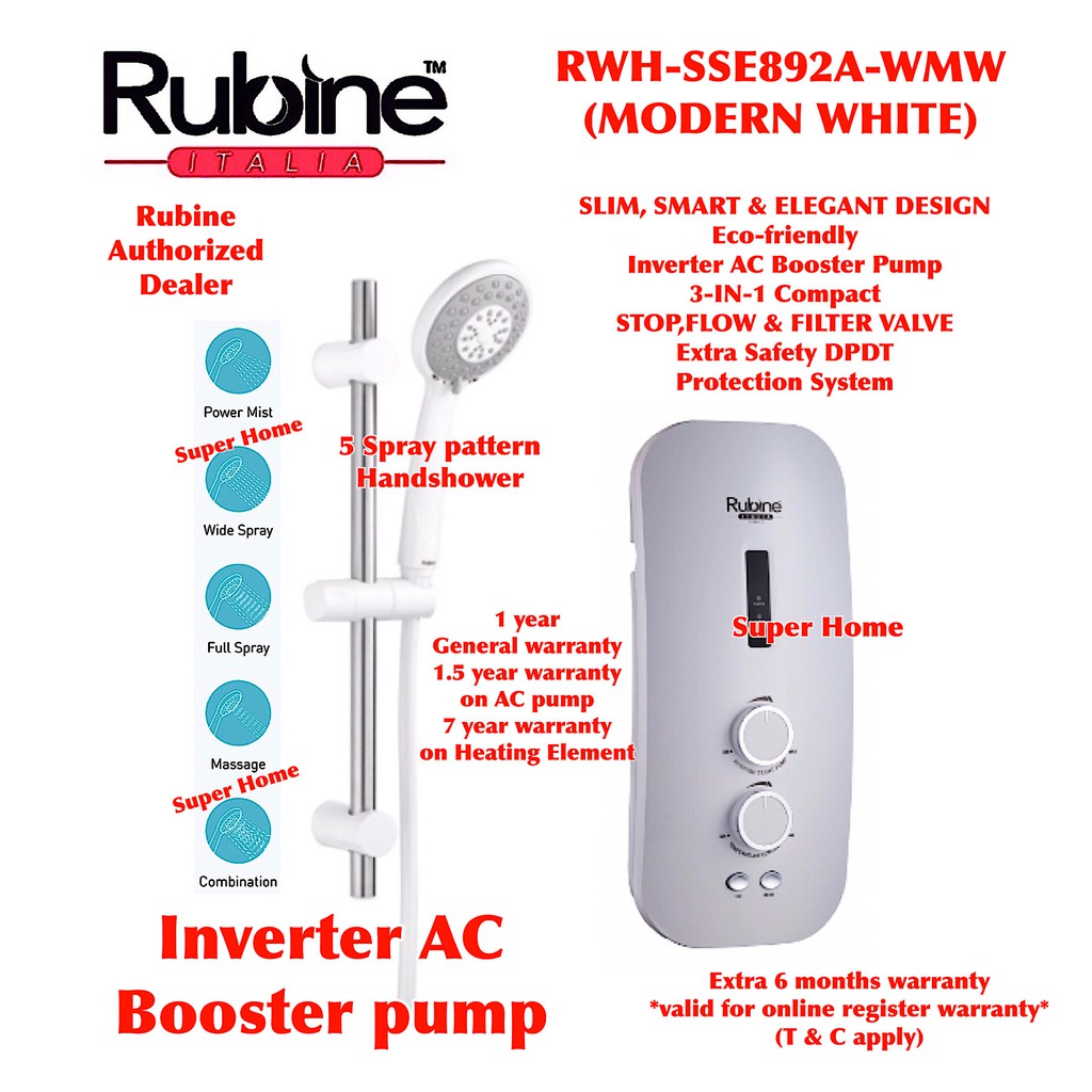 Rubine Water Heater RWH-SSE892A-WMW (Modern White) Rubine AC Inverter ...