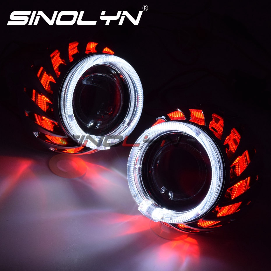 Sinolyn Bixenon Projector Headlight Lens Spiral Hotwheels Double Angel Eyes Lens 2.5 H1H4 H7 Car Accessories Retrofit