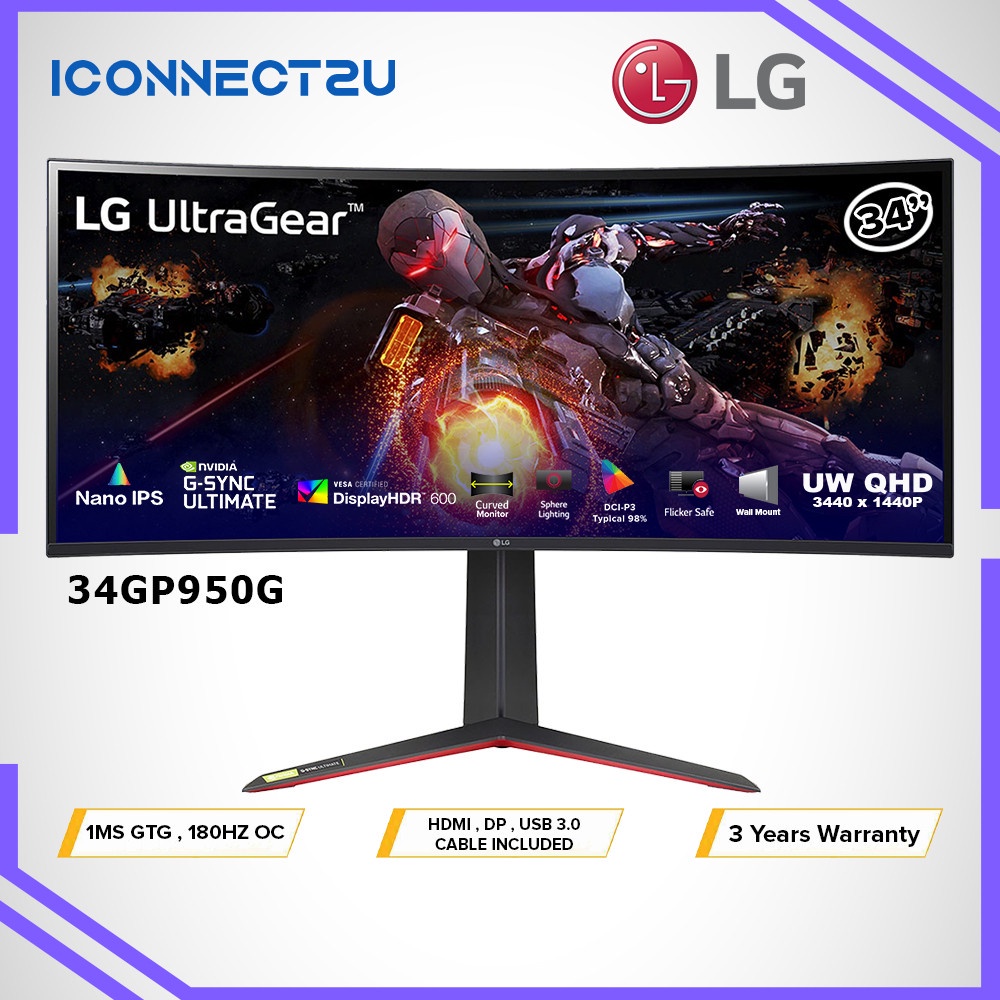 LG Ultragear 34" 34GP950G QHD Nano IPS HDR 144Hz Nvidia GSync Ultimate ...