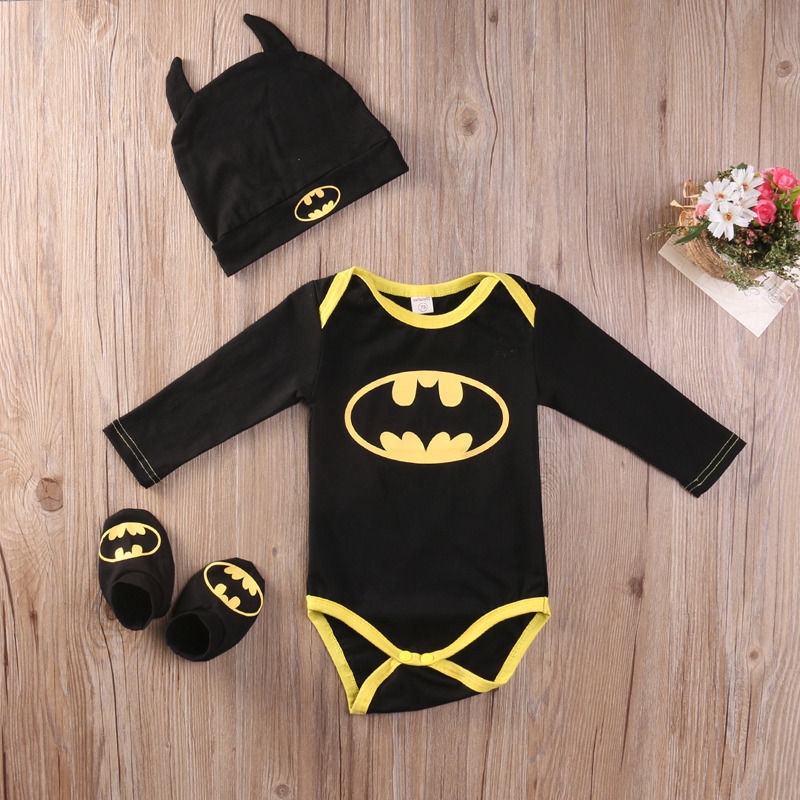 Baby Boys Bodysuit Batman Romper Autumn Long Sleeve Baby Hooded One-Piece Outfits Clothes Newborn Infant 0-24 Months 
