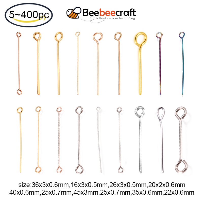 500x Stainless Steel Head Pins – Flat Head Findings, Eye Pins 30x1mm, Sewing & Craft