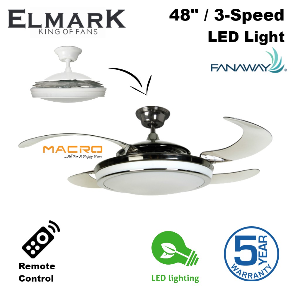 Clearance Elmark Fanaway 48 Inch Decorative Remote Ceiling Fan With Led Light